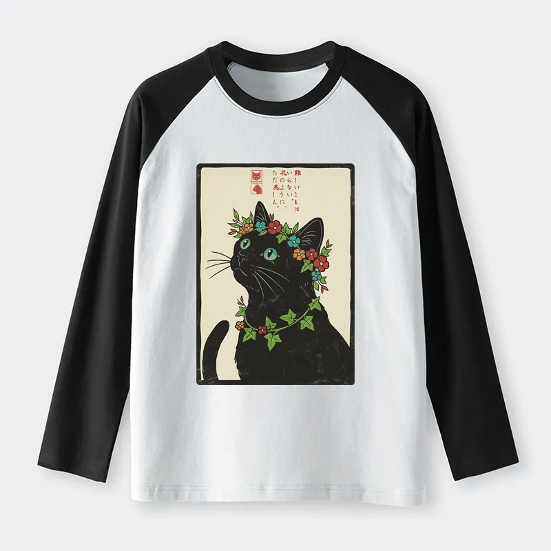 Tokyo-Tiger The Flower-Crowned Cat Raglan Long Sleeve T-shirt