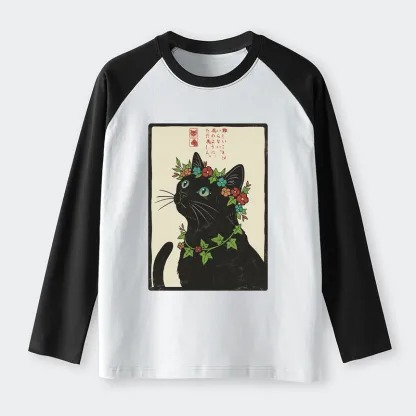 Tokyo-Tiger The Flower-Crowned Cat Raglan Long Sleeve T-shirt