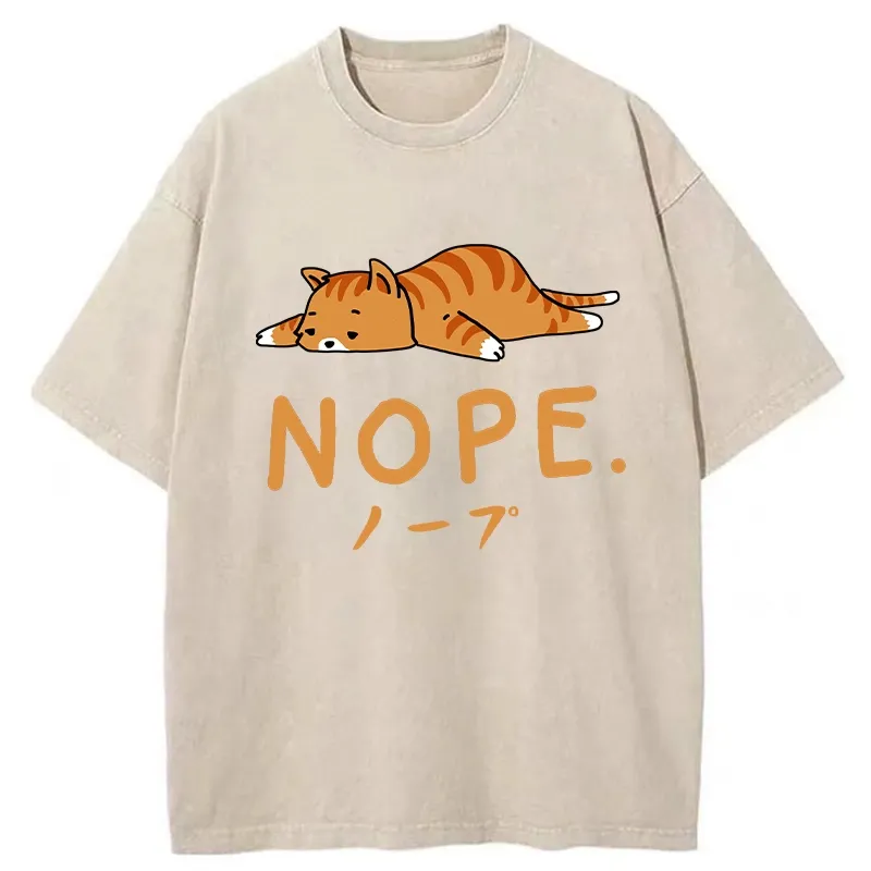Tokyo-Tiger Cute Lying Cat Washed T-Shirt