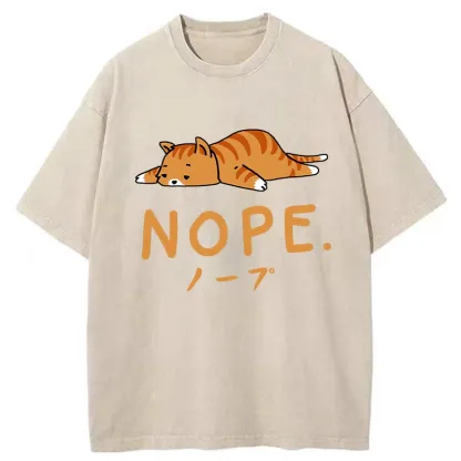 Tokyo-Tiger Cute Lying Cat Washed T-Shirt