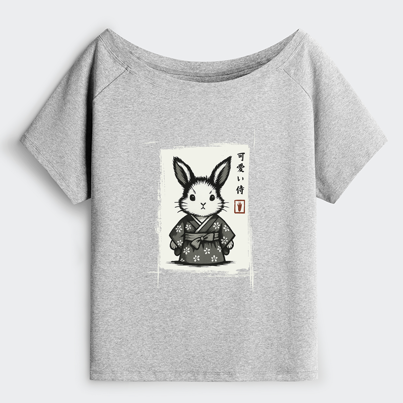 Tokyo-Tiger Woodcut Bunny Off Shoulder T-Shirt