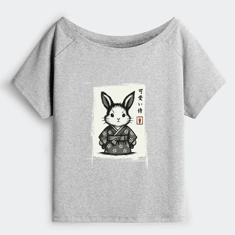 Tokyo-Tiger Woodcut Bunny Off Shoulder T-Shirt
