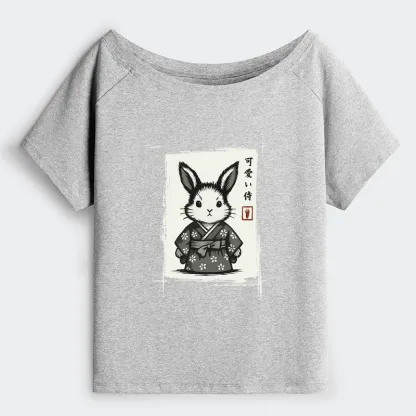 Tokyo-Tiger Woodcut Bunny Off Shoulder T-Shirt