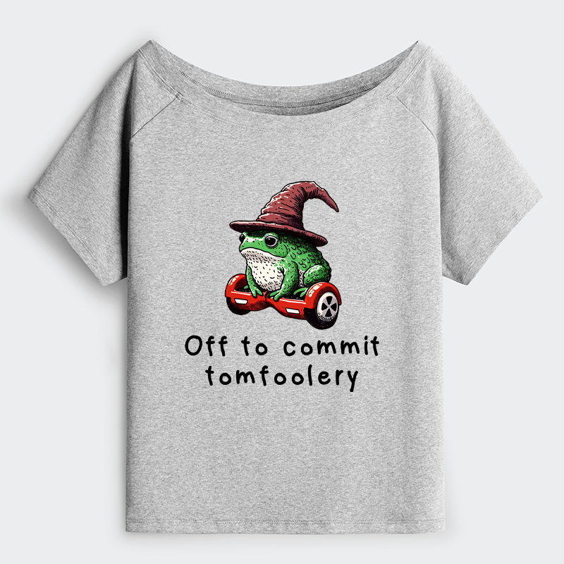 Tokyo-Tiger Japanese Frog Riding A Balance Scooter Off Shoulder T-Shirt