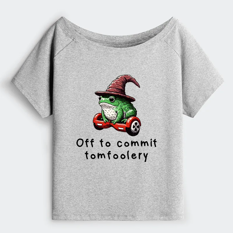 Tokyo-Tiger Japanese Frog Riding A Balance Scooter Off Shoulder T-Shirt