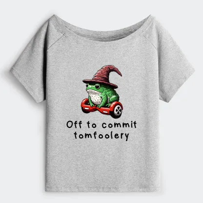 Tokyo-Tiger Japanese Frog Riding A Balance Scooter Off Shoulder T-Shirt