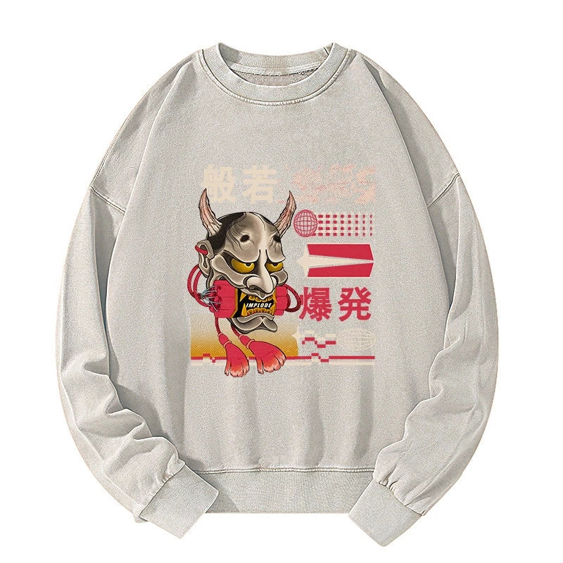 Tokyo-Tiger Hannya Mask Japanese Washed Sweatshirt