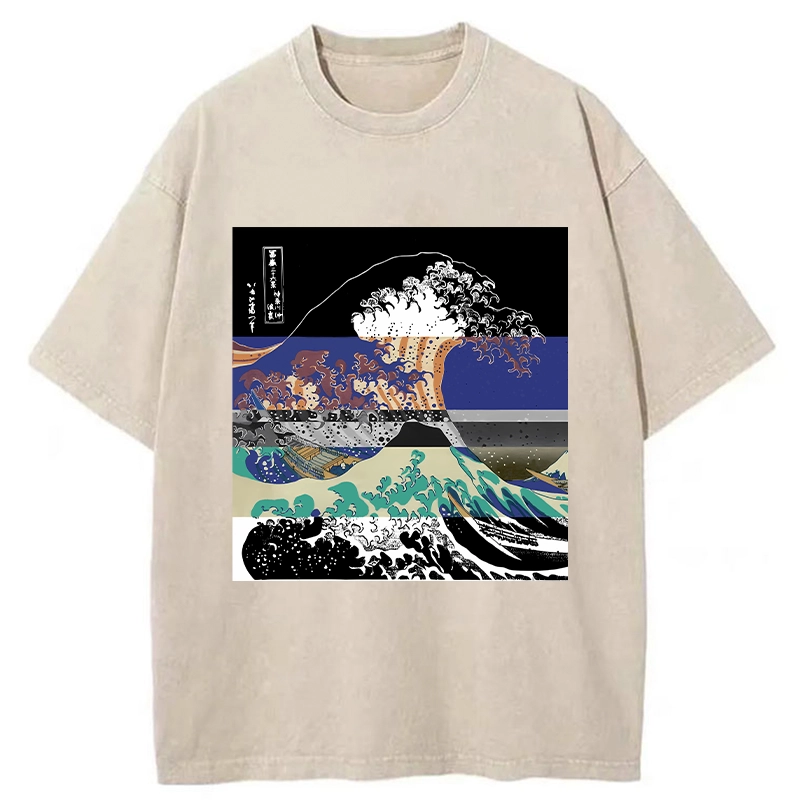 Tokyo-Tiger Ukiyo-e Style Waves Washed T-Shirt