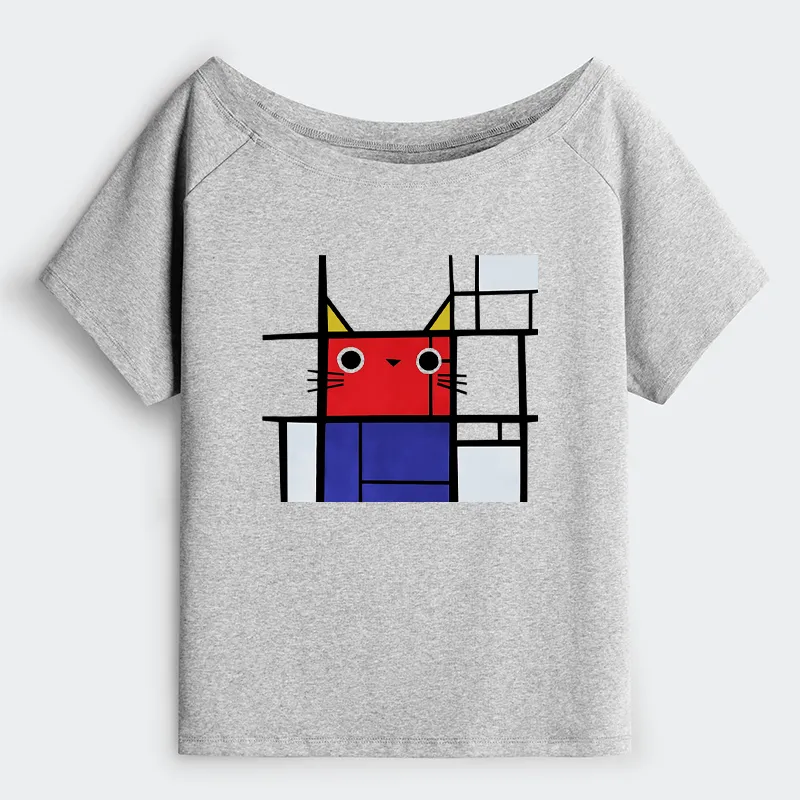 Tokyo-Tiger Abstract Art Cat Off Shoulder T-Shirt