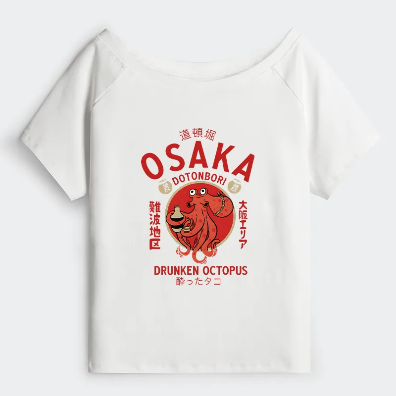 Tokyo-Tiger Drunken Octopus Japan Off Shoulder T-Shirt