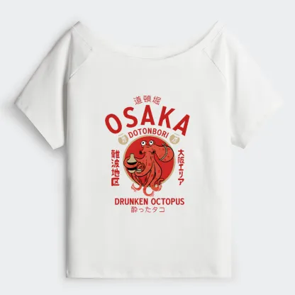 Tokyo-Tiger Drunken Octopus Japan Off Shoulder T-Shirt