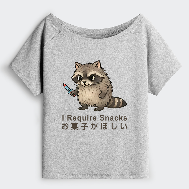 Tokyo-Tiger Raccoons Need Snacks Funny Off Shoulder T-Shirt