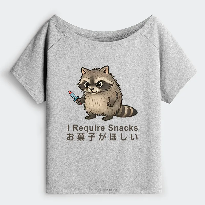 Tokyo-Tiger Raccoons Need Snacks Funny Off Shoulder T-Shirt