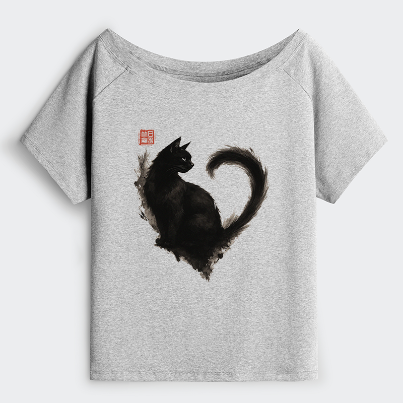 Tokyo-Tiger Funny Heart-Shaped Ink Off Shoulder T-Shirt