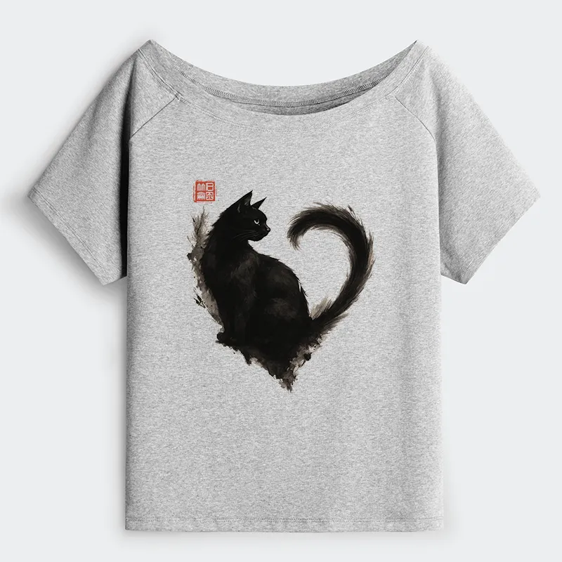 Tokyo-Tiger Funny Heart-Shaped Ink Off Shoulder T-Shirt