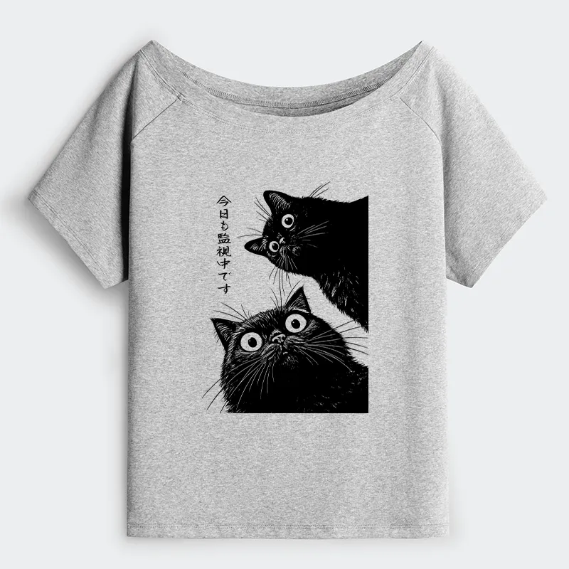 Tokyo-Tiger The Cat Is Watching Today Off Shoulder T-Shirt