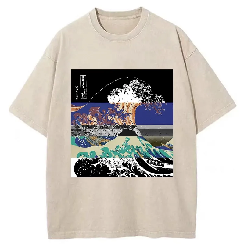 Tokyo-Tiger Ukiyo-e Style Waves Washed T-Shirt