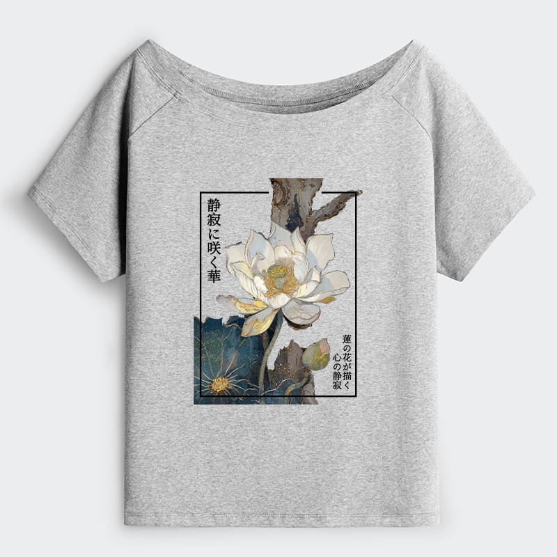 Tokyo-Tiger Blooming Lotus Japan Off Shoulder T-Shirt