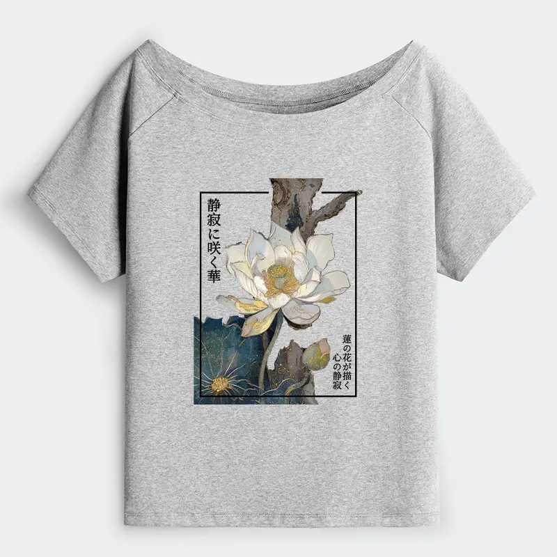 Tokyo-Tiger Blooming Lotus Japan Off Shoulder T-Shirt
