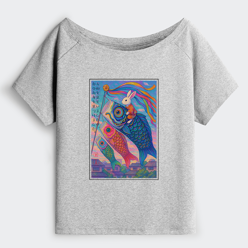 Tokyo-Tiger Ukiyoe Rabbit Ride Carp Streamer Poster Off Shoulder T-Shirt