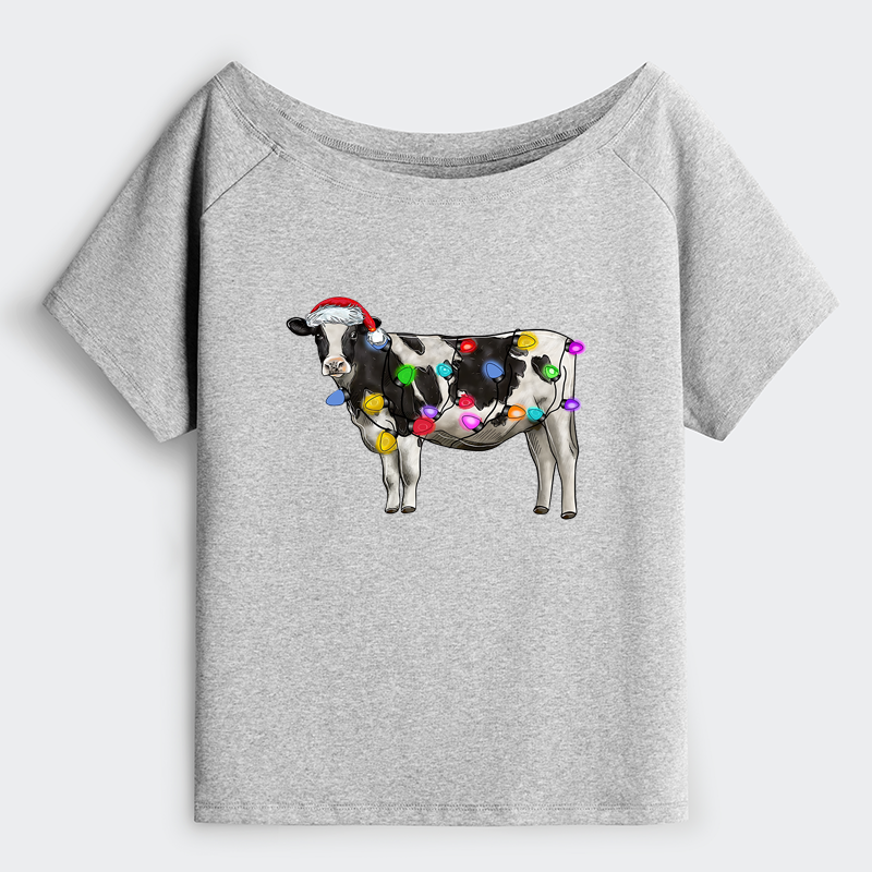 Tokyo-Tiger Christmas Cow Off Shoulder T-Shirt