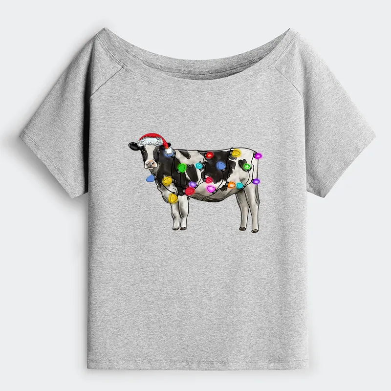 Tokyo-Tiger Christmas Cow Off Shoulder T-Shirt