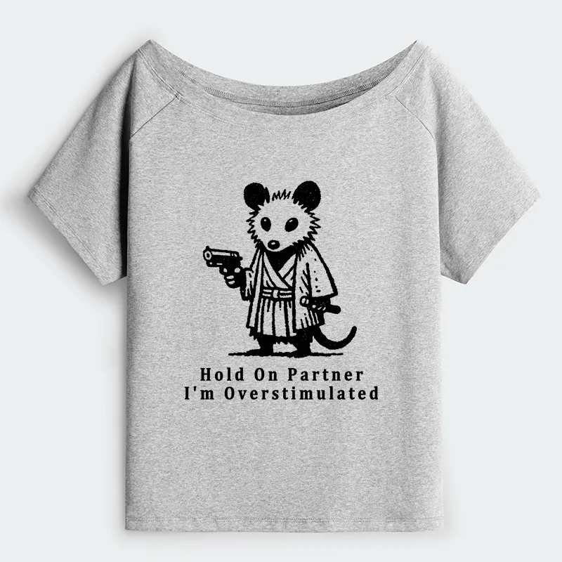 Tokyo-Tiger Funny Possum Samurai Off Shoulder T-Shirt