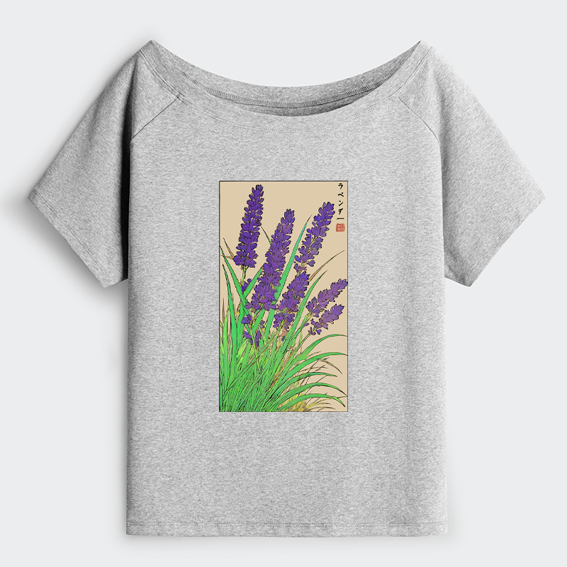 Tokyo-Tiger Japanese Lavender Off Shoulder T-Shirt