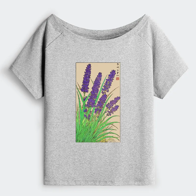 Tokyo-Tiger Japanese Lavender Off Shoulder T-Shirt