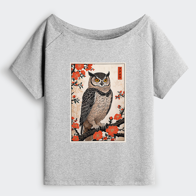 Tokyo-Tiger Vintage Japanese Owl Off Shoulder T-Shirt