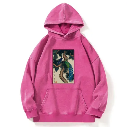 Tokyo-Tiger Peacocks in Snowy Pines Washed Hoodie