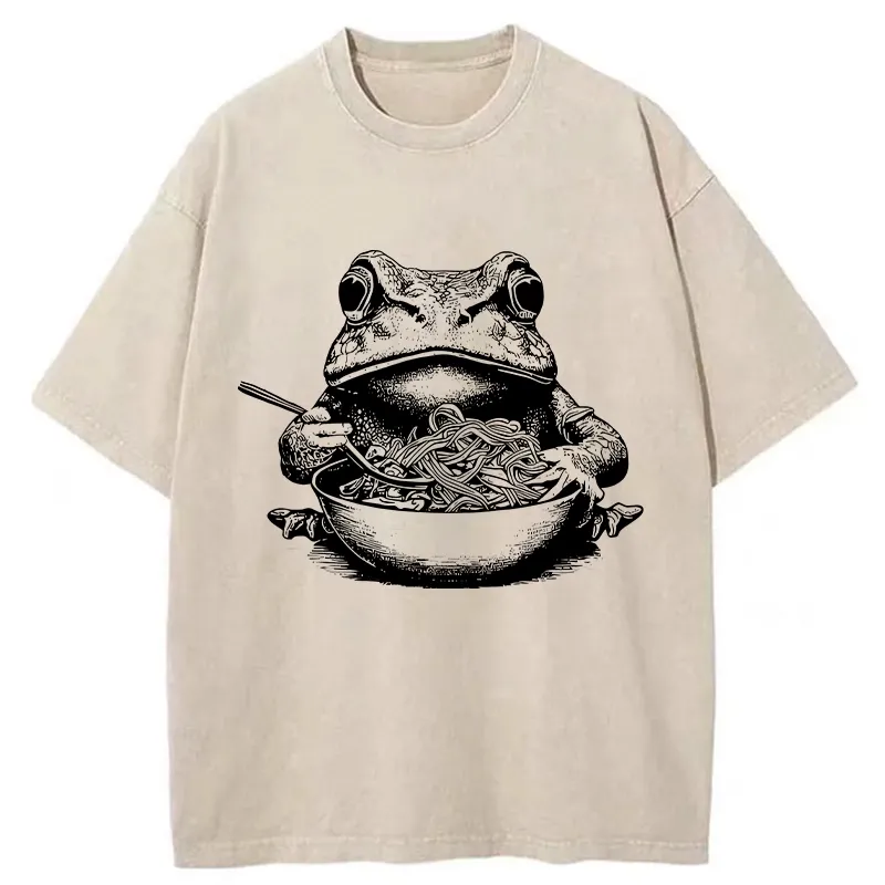 Tokyo-Tiger Obsessed With Ramen Frog Washed T-Shirt