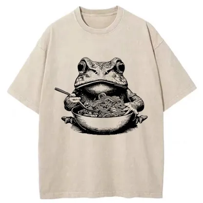 Tokyo-Tiger Obsessed With Ramen Frog Washed T-Shirt