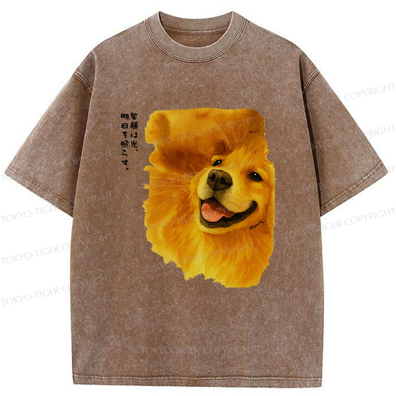 Tokyo-Tiger Smiling Golden Retriever Washed T-Shirt