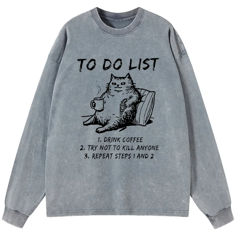 Tokyo-Tiger Cat's To-Do List Washed Long Sleeve T-Shirt