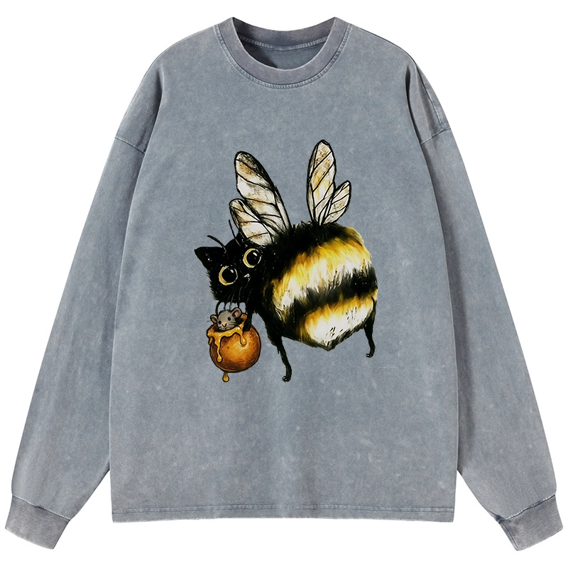 Tokyo-Tiger Cute Catbee Butt Washed Long Sleeve T-Shirt