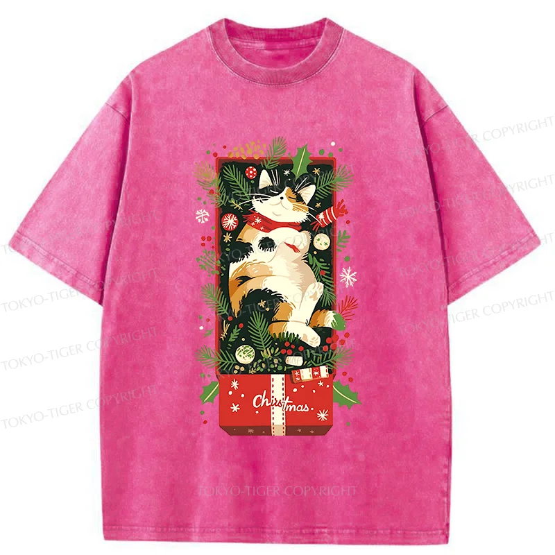 Tokyo-Tiger Christmas Gift Cat Washed T-Shirt