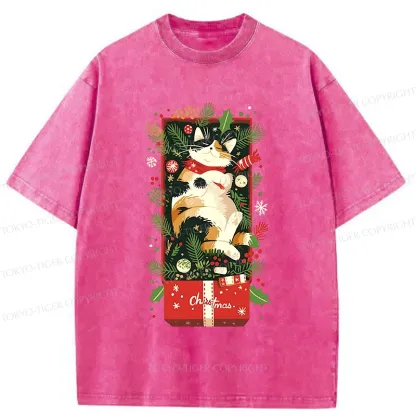 Tokyo-Tiger Christmas Gift Cat Washed T-Shirt