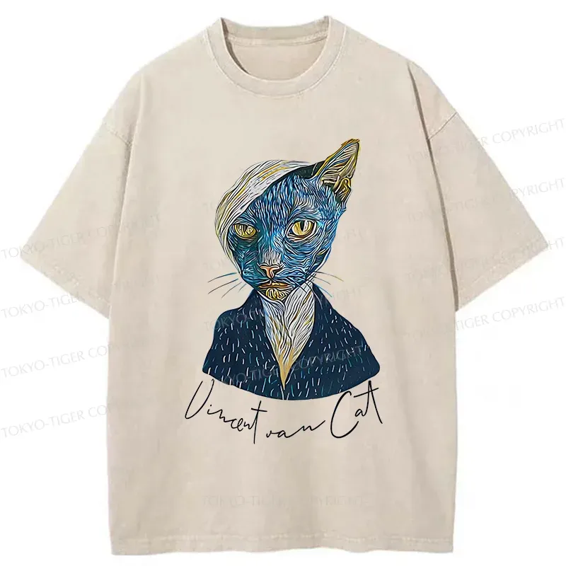 Tokyo-Tiger Van Gogh's Self-portrait Cat Washed T-Shirt