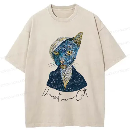 Tokyo-Tiger Van Gogh's Self-portrait Cat Washed T-Shirt
