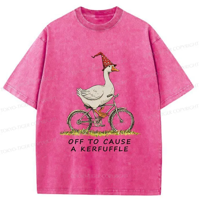 Tokyo-Tiger Stupid Goose Riding A Bicycle Washed T-Shirt