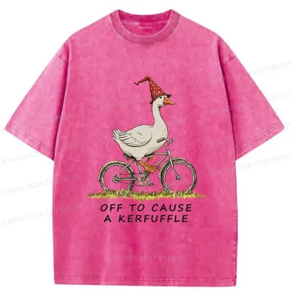 Tokyo-Tiger Stupid Goose Riding A Bicycle Washed T-Shirt