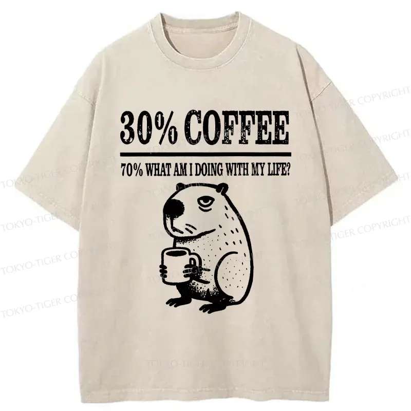 Tokyo-Tiger Capybara Drinking Coffee Washed T-Shirt