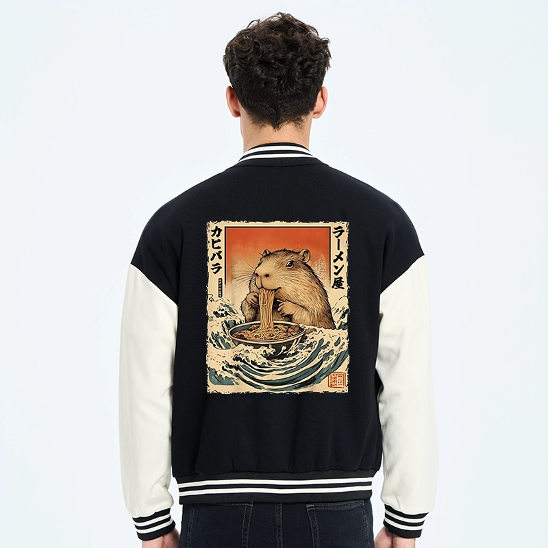 Tokyo-Tiger Hamster Eating Ramen Varsity Jacket