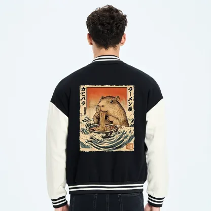 Tokyo-Tiger Hamster Eating Ramen Varsity Jacket
