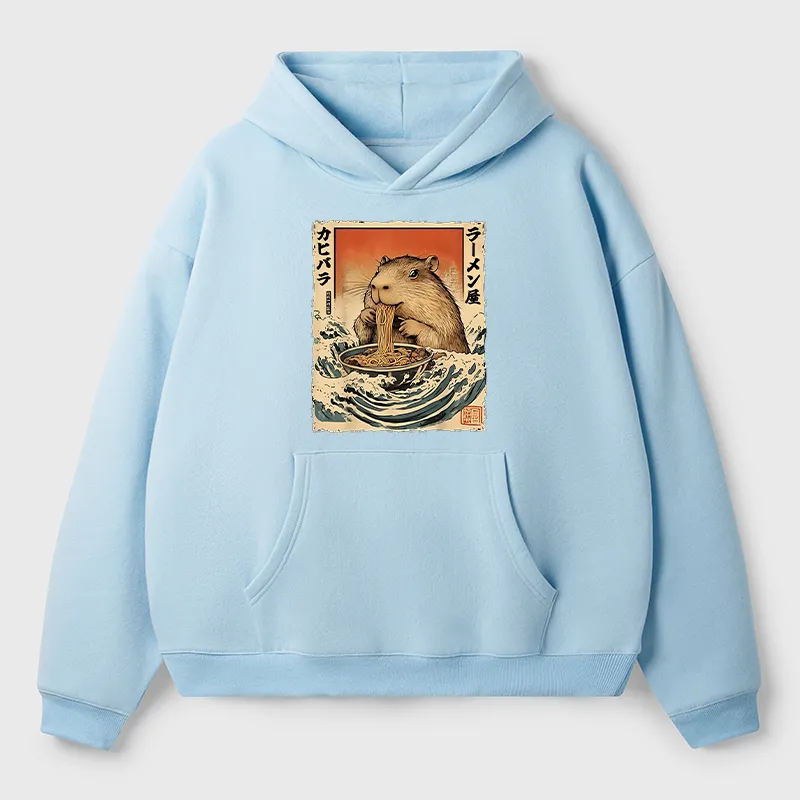 Tokyo-Tiger Hamster Eating Ramen Fleece Hoodie