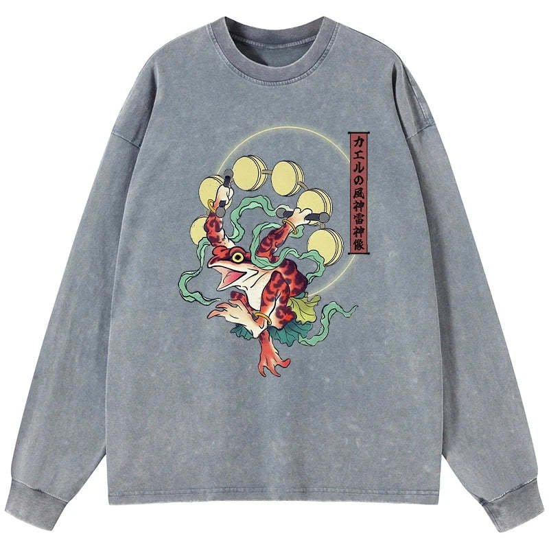 Tokyo-Tiger Frog Monster Japanese Washed Long Sleeve T-Shirt