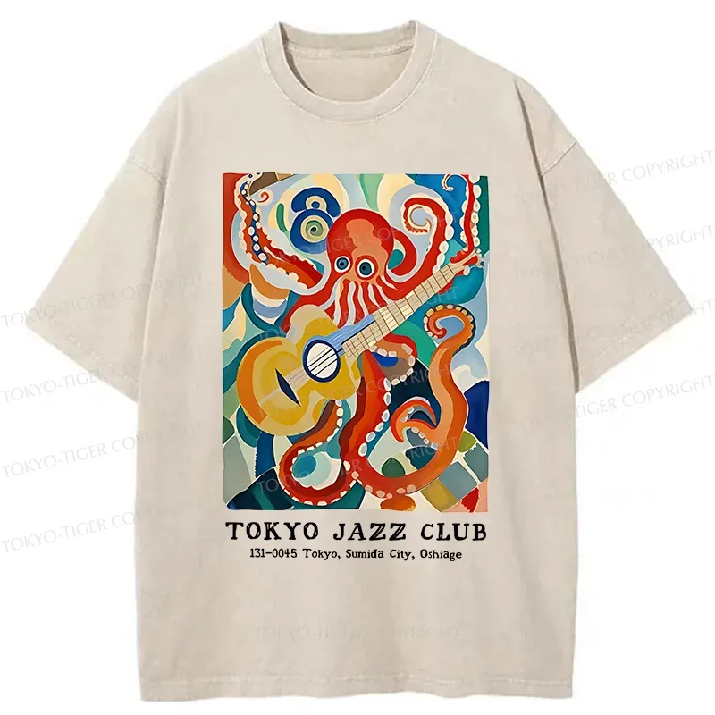 Tokyo-Tiger Japanese Octopus Playing Guitar Washed T-Shirt