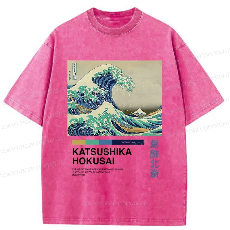 Tokyo-Tiger Japanese Ukiyo-e Waves Washed T-Shirt