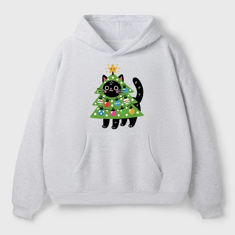 Tokyo-Tiger Christmas Tree Cat Aldult Fleece Hoodie